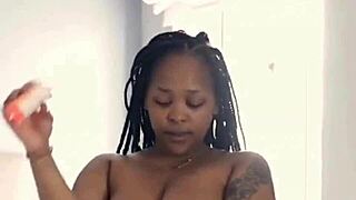 Meet Thando, the sexy bbw with big ass, who squirts using dildo on her fat pussy