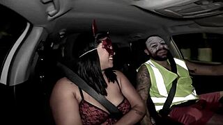 After the Halloween party, she returns home thoroughly fucked and filled with cum