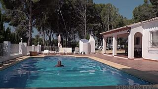 Valentina Ricci rides big black cock by the pool.