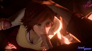 asuka kazama threesome with deepthroat and cum
