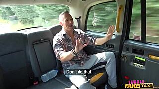 female fake taxi driver begs for a hard fuck in the back seat