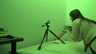 backstage bbw brunette laughs during bdsm video shoot