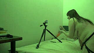 backstage bbw brunette laughs during bdsm video shoot