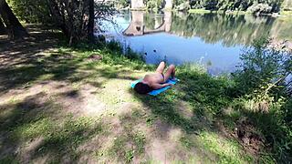 A Stranger Takes Milf By Surprise, Massaging Her Hairy Pussy Outdoors On The Public Beach