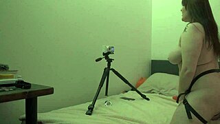 backstage bbw brunette laughs during bdsm video shoot