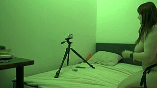 backstage bbw brunette laughs during bdsm video shoot