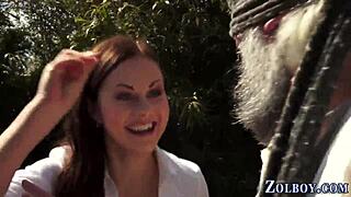 Kinky babe sucking old man