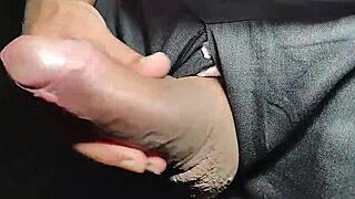 Horny boss Yuri Gaucho masturbates huge cock publicly, cumming hard