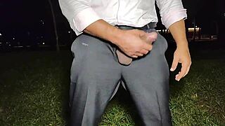 Horny boss Yuri Gaucho masturbates huge cock publicly, cumming hard