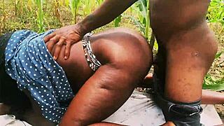 Curvy woman bent over for doggystyle on the farm