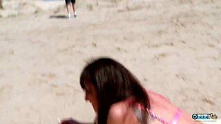 Anal fingering at the beach made the brunette horny so they continued fucking at home, she moans.