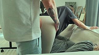 damn, that slut cheats with rough anal fucking on her roommate in a quickie session!