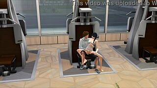 Sims characters engage in simulated activities within the gym environment