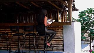 risky public anal sex at the beach club bar with a latina teen bitch