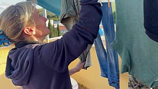 accidental homemade sex with the neighbour - cum in my mouth - blowjob in the laundry room