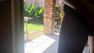 My stepsis fucking dildo on glass door so I can see the penetration really well while jerking off.