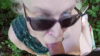 sexy mature bbw sucking cock in the forest