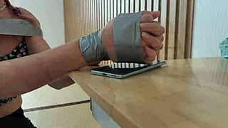 look at this redheads feet while shes ducttaped and riding