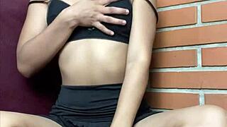 Petite single girl masturbates with horny black dildo!