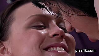 Fervent Lesbian Teen 18+ies Get Covered With Pee And Blast Wet Cunts