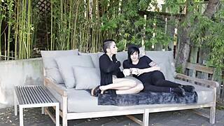 The Beautiful Tattooed Girl Is Sucking And Licking Heels And Shoes