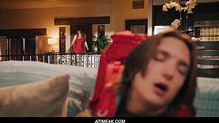 Axel haze jerks off on living room couch but stepmom arrives home