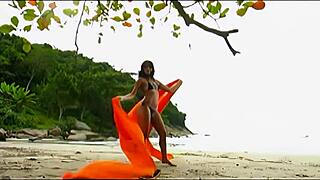 stunning acrobatic fuck on tropical beach ends with cumshot on babes face