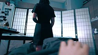 sexy nurse in latex gloves helped patient collect semen analysis