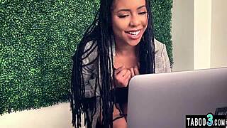 Small Titted Skinny Ebony Teen Kira Noir Masturbates Watching Porn