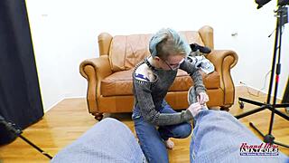 exotic skinny coed raven fingers her shaved pussy and sucks a cock