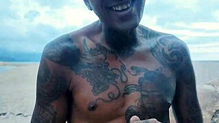 hot wife on public beach asks stranger for repellent, gets cumshot on face