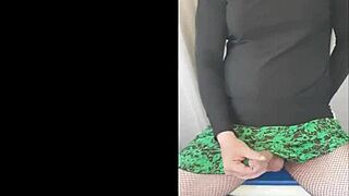 Crossdressing bisexual sissy looks good dressed up like a girl playing with his cock and shooting a big cum load