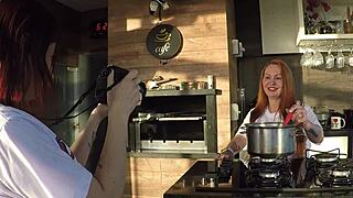 sensual kitchen photoshoot turns into sex with assistant