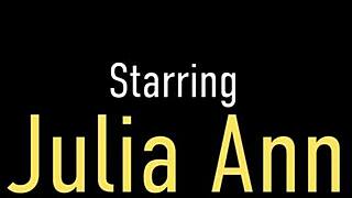 big boobed step-mom julia ann stroking a stiff dick and getting his cum all over