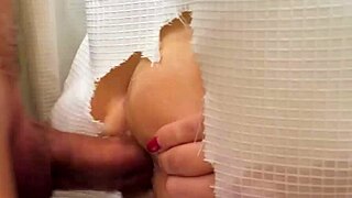 mylfex - stepmom accidentally gets anal fucked by stepson through shower hole