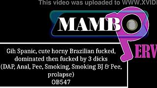 Brazilian slut dominated by three big cocks