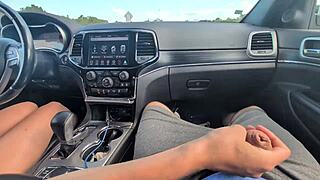 i'm giving a messy handjob with huge cumshot while driving