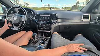 i'm giving a messy handjob with huge cumshot while driving