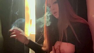 artemisia love solo dildo play while smoking cigarette