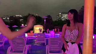 Night Pool Busty Close-Up! 19-Year-Old College Girl's Natural H Tits Approach The Screen With Immersive Feel! Slippery Lotion For Supreme Service!