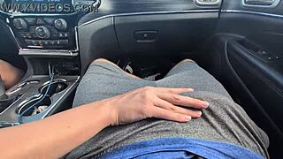i'm giving a messy handjob with huge cumshot while driving