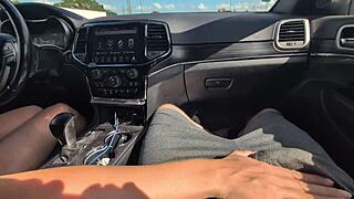 i'm giving a messy handjob with huge cumshot while driving