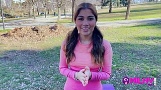 Hey, this fat fan manages to fuck and fill the pussy with milk of a Peruvian actress he found doing exercises in the park