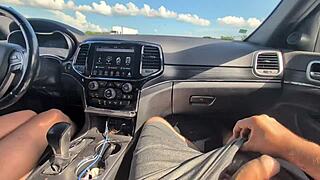 i'm giving a messy handjob with huge cumshot while driving