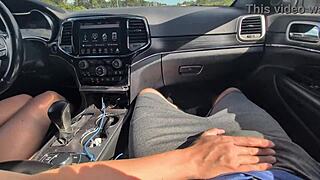 i'm giving a messy handjob with huge cumshot while driving