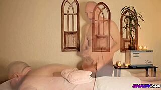 aria banks gives sensual massage to plump teen in shady spa