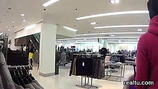 Striking Czech cutie undresses and strips in mall seduction