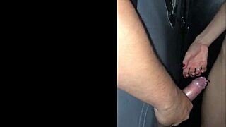 Girlfriend gets dick through glory hole at red party, cuckold watching.