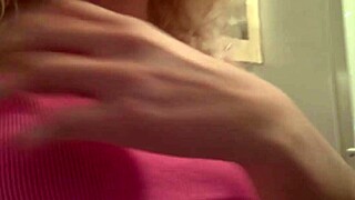 Curly blonde shows off her pretty pussy in the kitchen now!