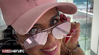 Woman shows off as a married hotwife in a sexy bikini on the apartment balcony